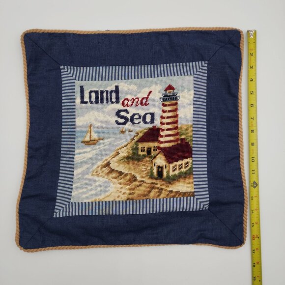 NWT Lighthouse Coastal Nautical Needlepoint Decorative Pillow Cover 17"x17" in. - Picture 15 of 16